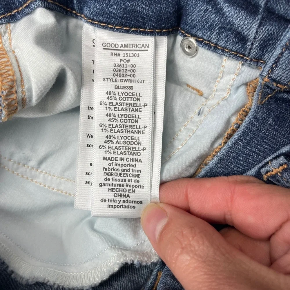 Good American Good Waist Distressed Chewed Hem Skinny Jeans Blue 6/28 GWRH103T